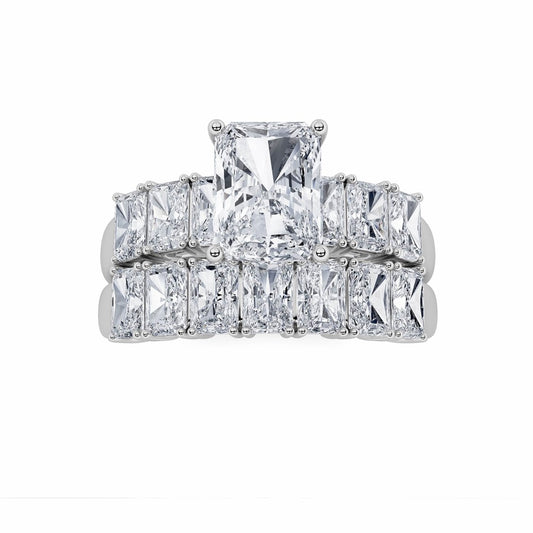 3.5CTW Radiant Shaped Lab Grown Diamond (G/VS) Bridal Set with Matching Band and  Ring in 14K Gold