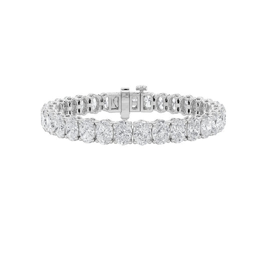 13.5CTW Oval Shaped Lab Grown Diamond (F/VS) East West Line Bracelet in 14K Gold
