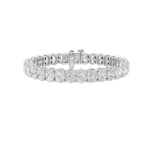 13.5CTW Oval Shaped Lab Grown Diamond (F/VS) East West Line Bracelet in 14K Gold