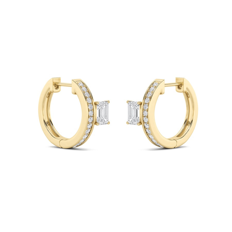 1.25CTW Emerald Shaped Lab Grown Diamond (F/VS) Accented Huggie Earrings in 14K Gold
