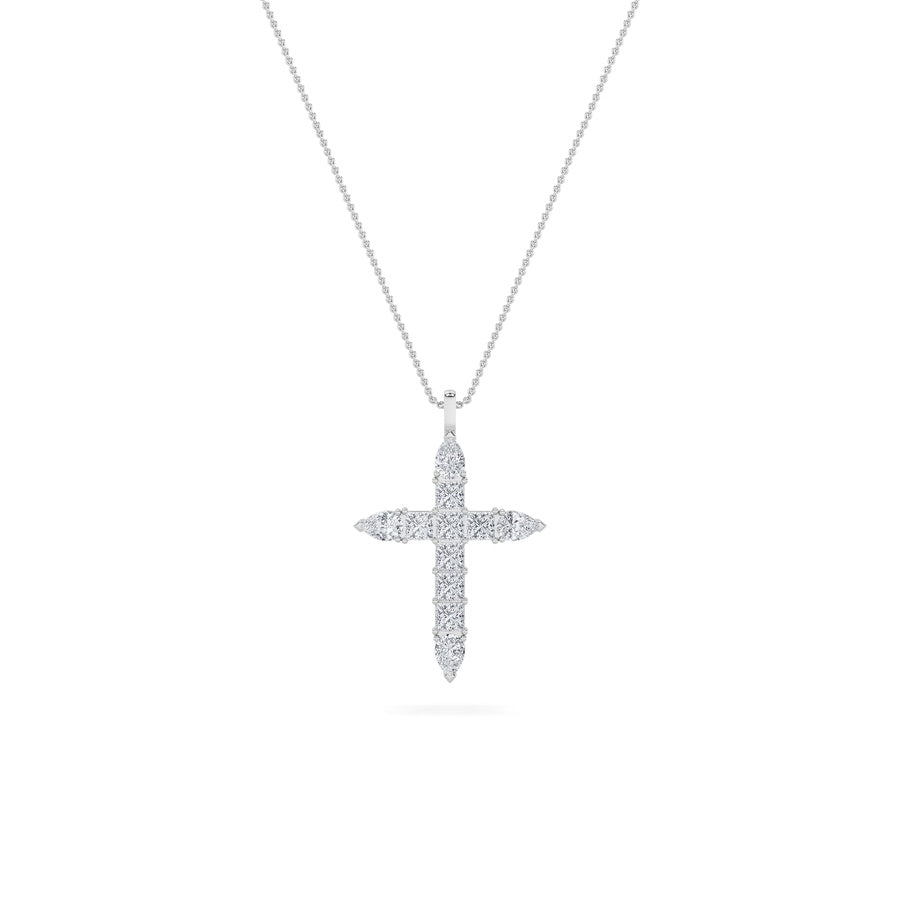 3.5CTW Pear Shaped Lab Grown Diamond (F/VS) Cross Pendant in 14K White Gold