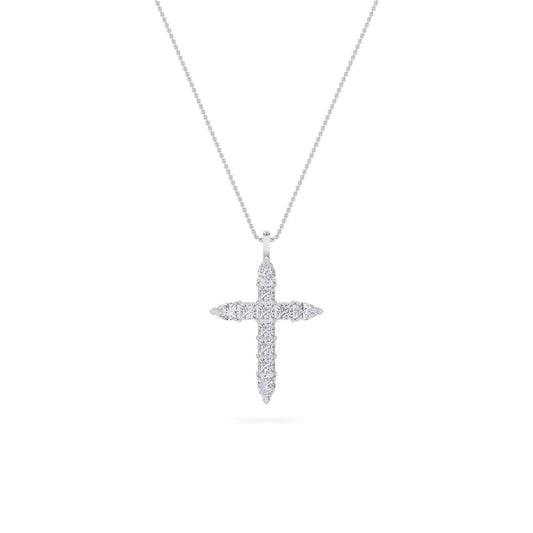 3.5CTW Pear Shaped Lab Grown Diamond (F/VS) Cross Pendant in 14K White Gold