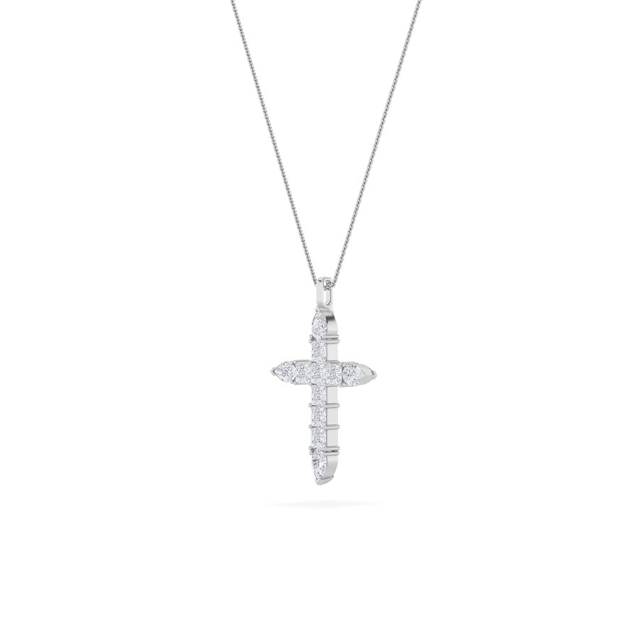 3.5CTW Pear Shaped Lab Grown Diamond (F/VS) Cross Pendant in 14K White Gold