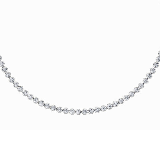 15CTW Round Shaped Lab Grown Diamond (F/VS) Bezel Set Tennis Necklace in 14K White Gold