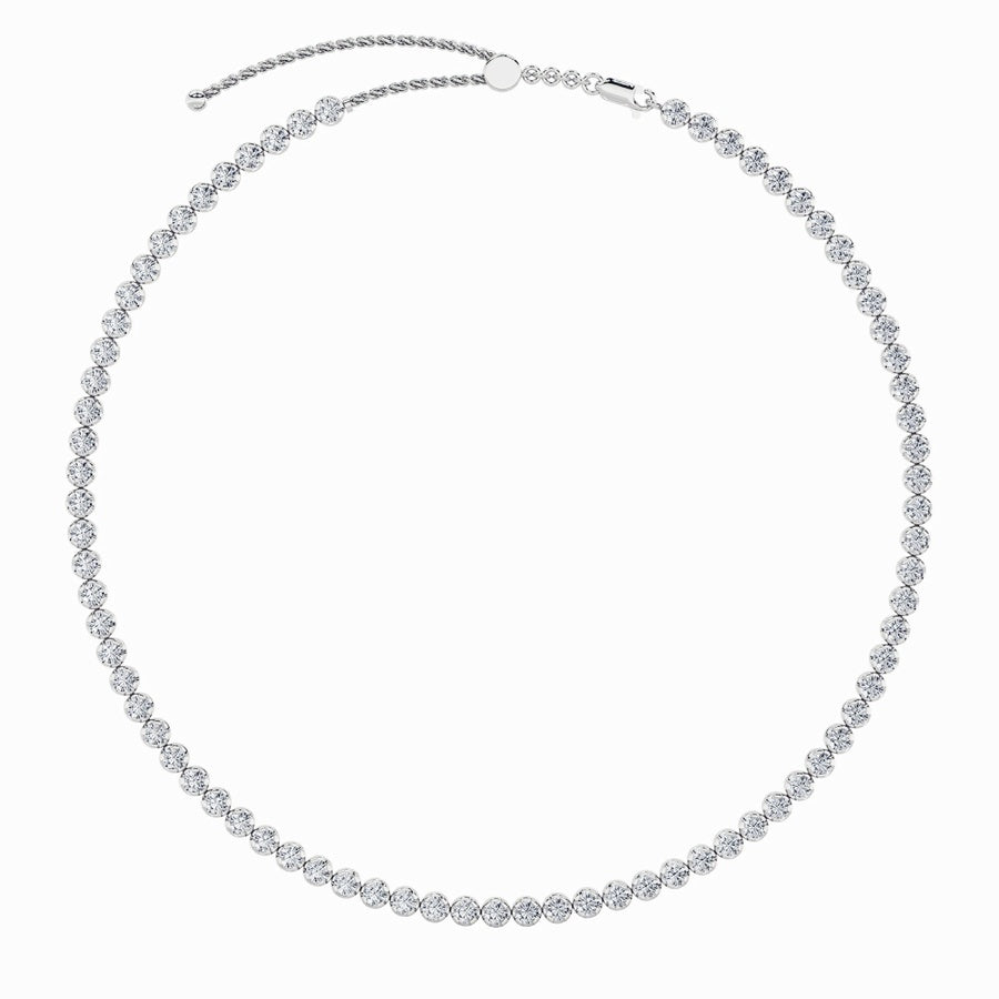 15CTW Round Shaped Lab Grown Diamond (F/VS) Bezel Set Tennis Necklace in 14K White Gold