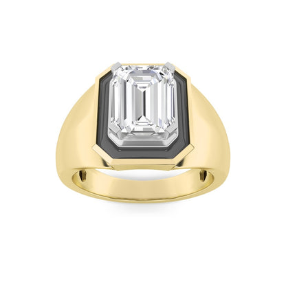 3CTW Emerald Shaped Lab Grown Diamond (F/VS) Mens Ring in 14K Gold