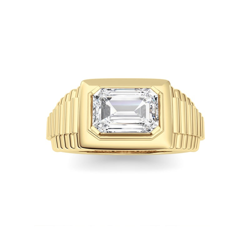 2.5CTW Emerald Shaped Lab Grown Diamond (F/VS) Mens Ring in 14K Gold