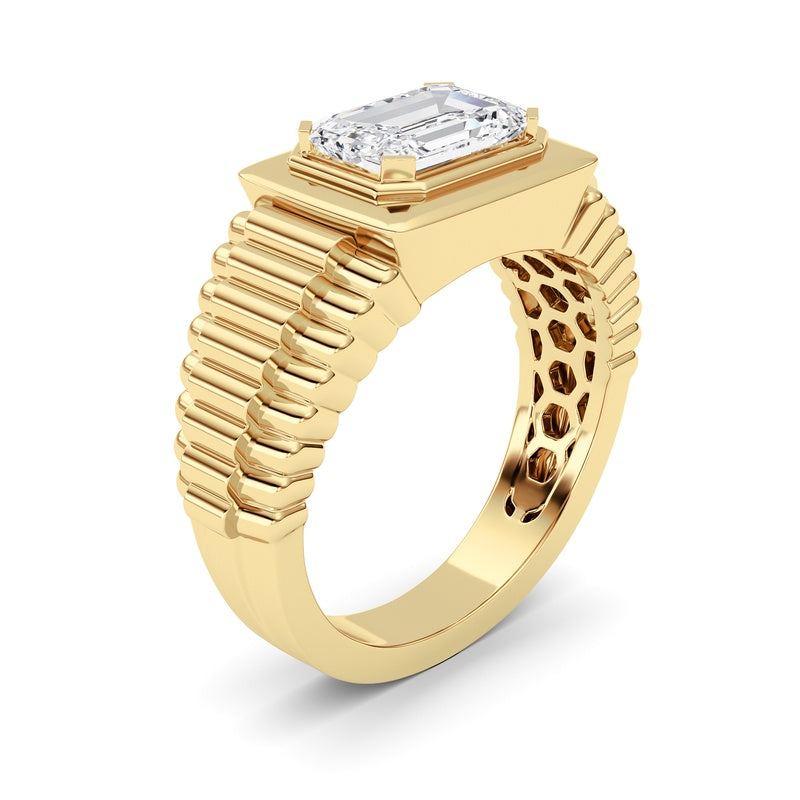2.5CTW Emerald Shaped Lab Grown Diamond (F/VS) Mens Ring in 14K Gold