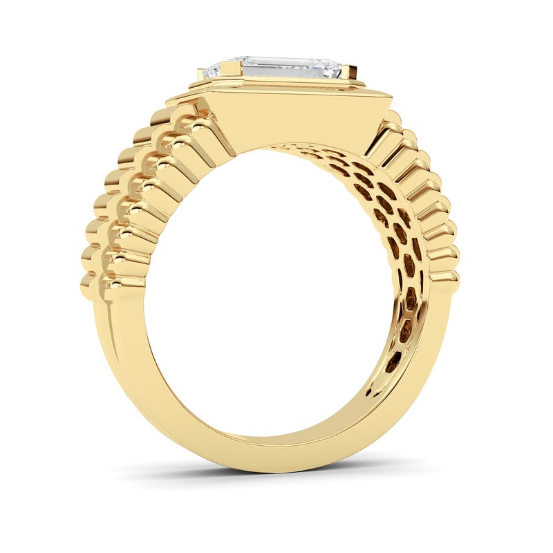 2.5CTW Emerald Shaped Lab Grown Diamond (F/VS) Mens Ring in 14K Gold