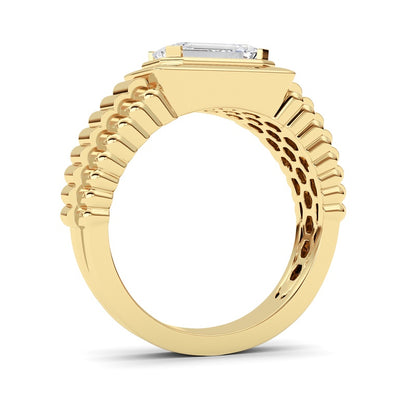 2.5CTW Emerald Shaped Lab Grown Diamond (F/VS) Mens Ring in 14K Gold