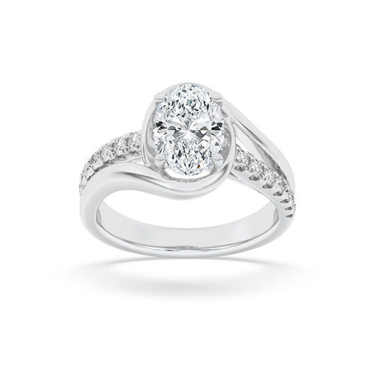 3.5CTW Oval Shaped Lab Grown Diamond (F/VS) Swirl Shank Accented Engagement RING in 14K Gold