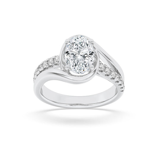 3.5CTW Oval Shaped Lab Grown Diamond (F/VS) Swirl Shank Accented Engagement RING in 14K Gold