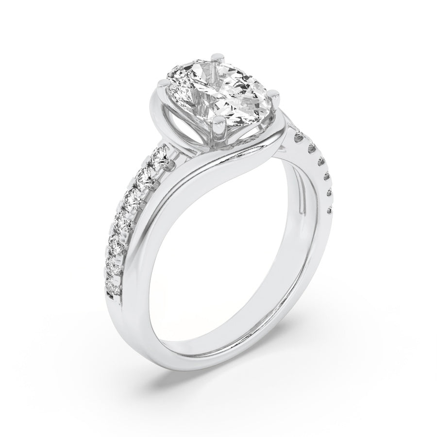 3.5CTW Oval Shaped Lab Grown Diamond (F/VS) Swirl Shank Accented Engagement RING in 14K Gold