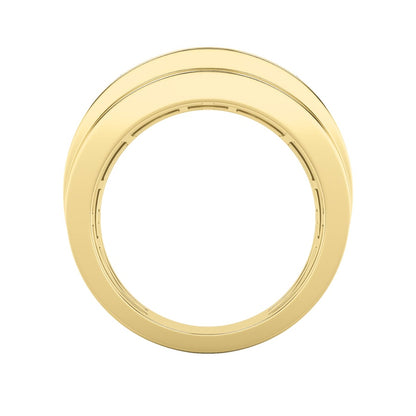 3CTW Princess Shaped Lab Grown Diamond (F/VS) Three Stone Channel Set Mens Ring in 14K Gold