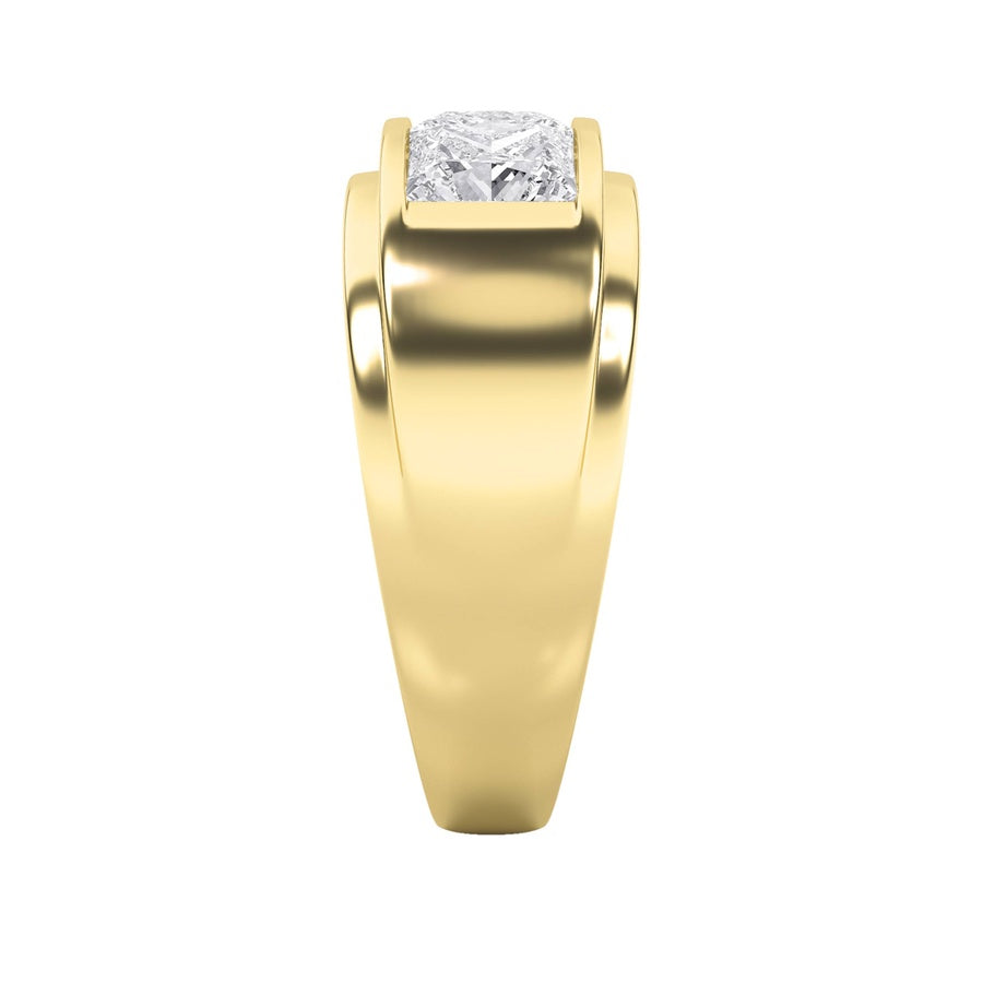 3CTW Princess Shaped Lab Grown Diamond (F/VS) Three Stone Channel Set Mens Ring in 14K Gold