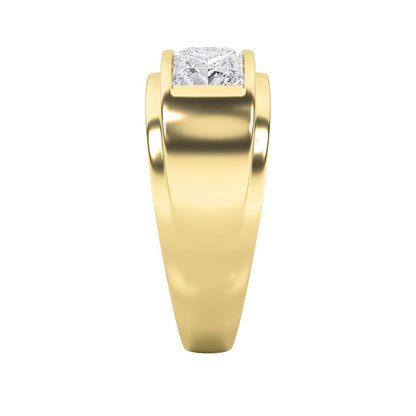 3CTW Princess Shaped Lab Grown Diamond (F/VS) Three Stone Channel Set Mens Ring in 14K Gold