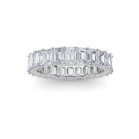 3CTW Emerald Shaped Lab Grown Diamond Split Prong Eternity Ring in 14K Gold (F/VS)