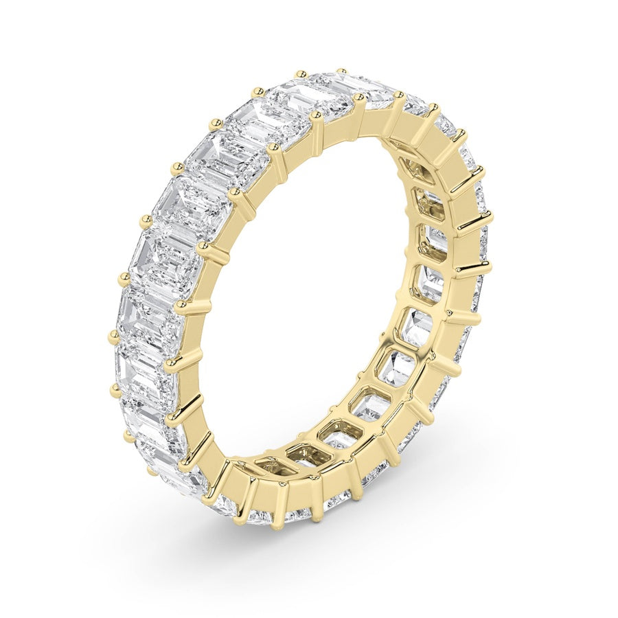 3CTW Emerald Shaped Lab Grown Diamond Split Prong Eternity Ring in 14K Gold (F/VS)
