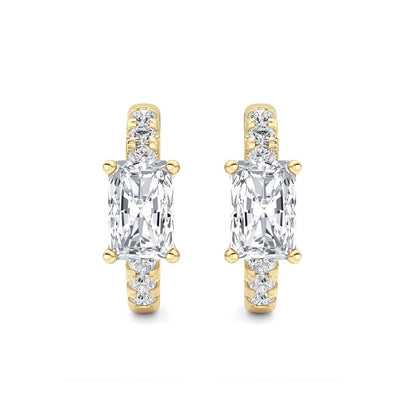 1.5CTW Radiant Shaped Lab Grown Diamond (G/VS) Solitare Accent Huggie Earrings in 14K Gold