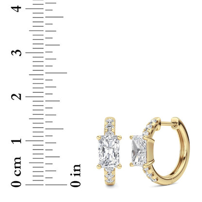 1.5CTW Radiant Shaped Lab Grown Diamond (G/VS) Solitare Accent Huggie Earrings in 14K Gold