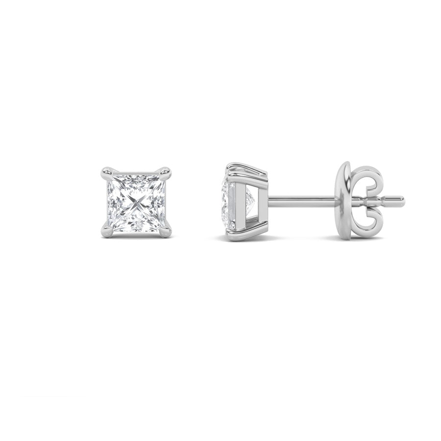 3CTW Princess Shaped Lab Grown Diamond (F/VS) Classic Basket Set Stud Earrings in 14K Gold
