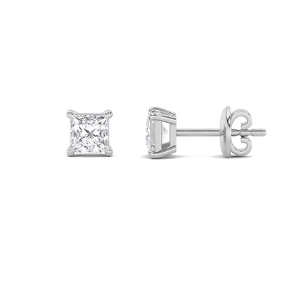 3CTW Princess Shaped Lab Grown Diamond (F/VS) Classic Basket Set Stud Earrings in 14K Gold