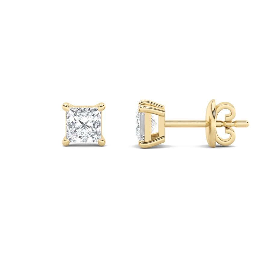 5CTW Princess Shaped Lab Grown Diamond (F/VS) Classic Basket Set Stud Earrings in 14K Gold