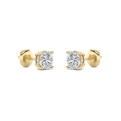 1CTW Round Shaped Lab Grown Diamond (F/VS) Hidden Halo Stud Earrings in 14K Gold