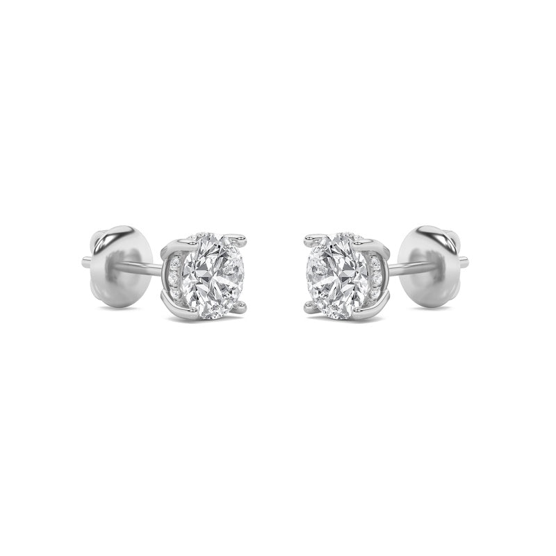 2CTW Round Shaped Lab Grown Diamond (F/VS) Hidden Halo Stud Earrings in 14K Gold