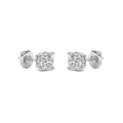 2CTW Round Shaped Lab Grown Diamond (F/VS) Hidden Halo Stud Earrings in 14K Gold