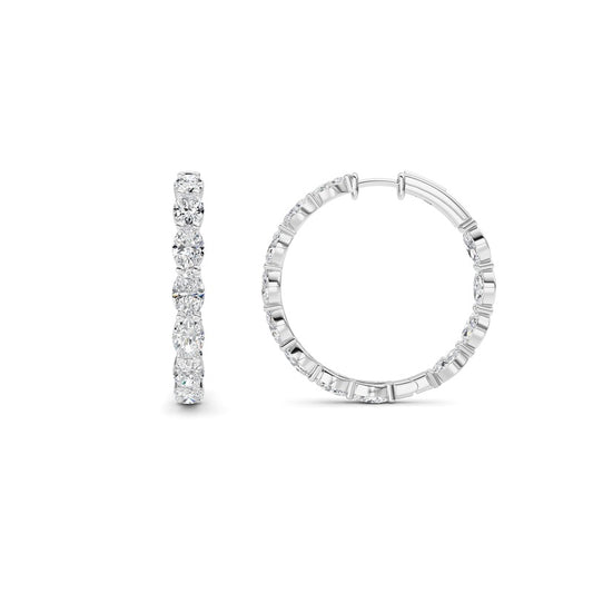 10CTW Oval Shaped Lab Grown Diamond (F/VS) Inside Out Hoop Earrings in 14K White Gold
