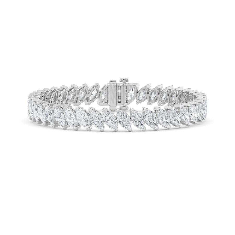 16.5CTW Marquise Shaped Lab Grown Diamond (F/VS) Angled Line Bracelet in 14K Gold