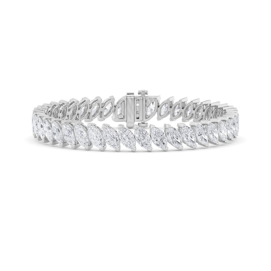 16.5CTW Marquise Shaped Lab Grown Diamond (F/VS) Angled Line Bracelet in 14K Gold