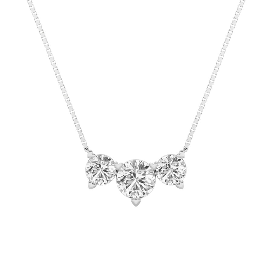 2CTW Round Shaped Lab Grown Diamond (F/VS) Three Stone Necklace in 14K Gold