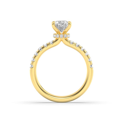 2CTW Oval Shaped Lab Grown Diamond (F/VS) Hidden Halo Accented Ring in 14K Gold