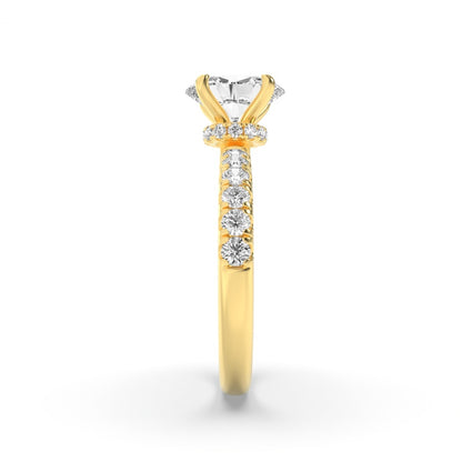 2CTW Oval Shaped Lab Grown Diamond (F/VS) Hidden Halo Accented Ring in 14K Gold