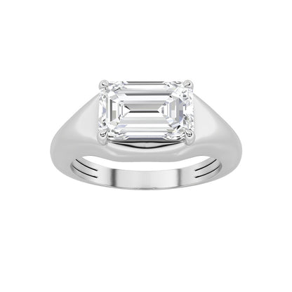 2Cttw Emerald Shaped Lab Grown Diamond (G/VS) East West Solitaire Ring in 14K Gold