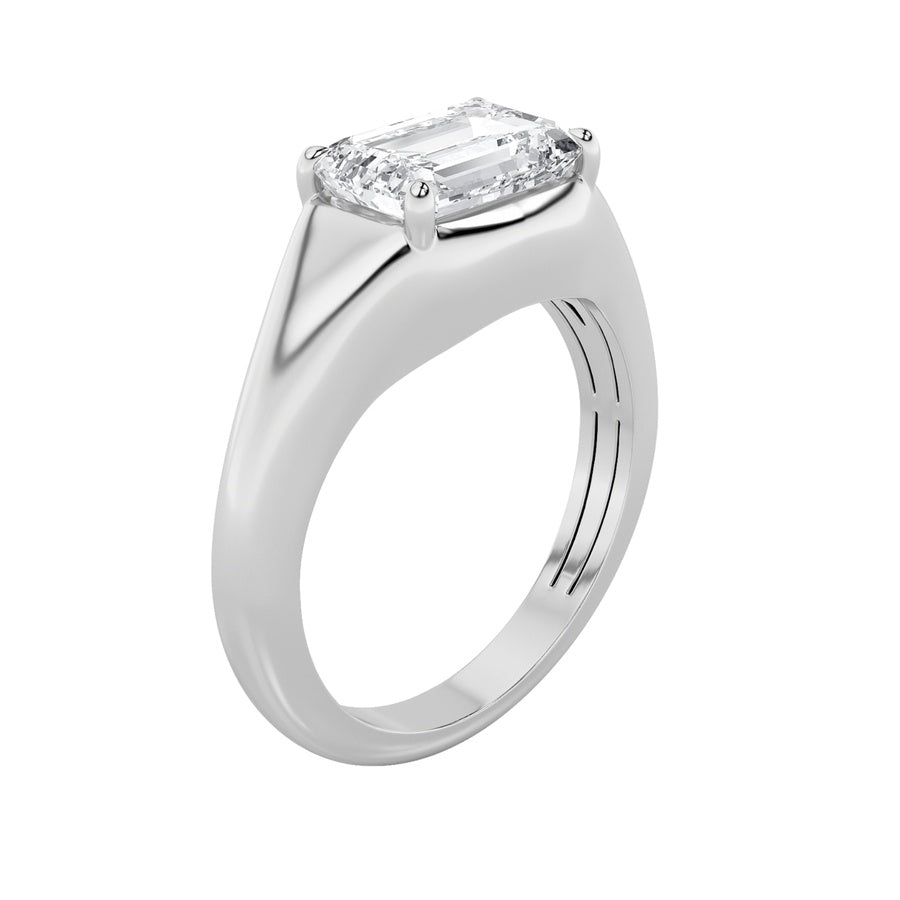 2Cttw Emerald Shaped Lab Grown Diamond (G/VS) East West Solitaire Ring in 14K Gold