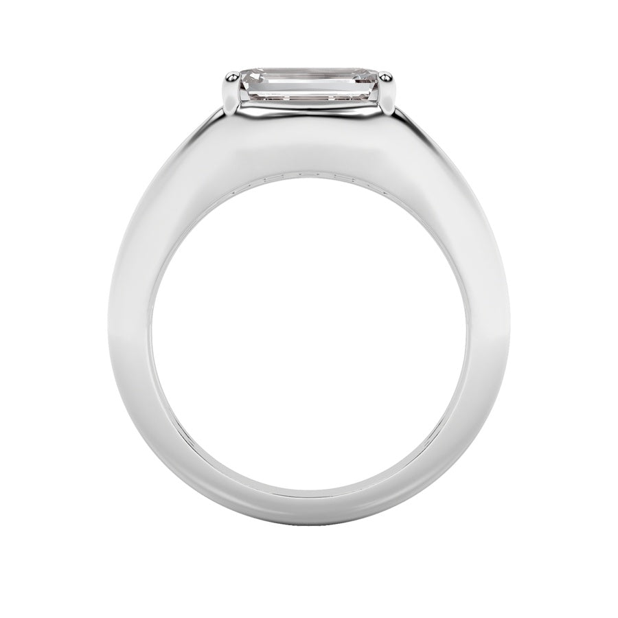 2Cttw Emerald Shaped Lab Grown Diamond (G/VS) East West Solitaire Ring in 14K Gold