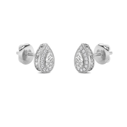 2CTW Pear Shaped Lab Grown Diamond (F/VS) Halo Stud Earrings in 14K Gold