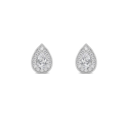 2CTW Pear Shaped Lab Grown Diamond (F/VS) Halo Stud Earrings in 14K Gold