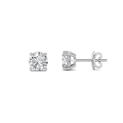 2CTW Round Shaped Lab Grown Diamond (F/VS) Hidden Halo Stud Earrings in 14K Gold