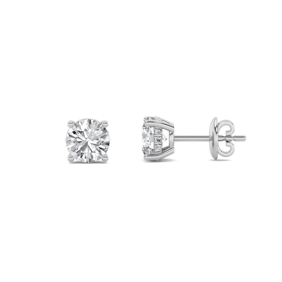3CTW Round Shaped Lab Grown Diamond (F/VS) Hidden Halo Stud Earrings in 14K Gold