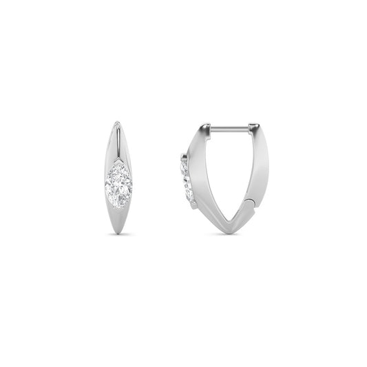 1CTW Marquise Shaped Lab Grown Diamond (F/VS) Solitaire Huggie  Earrings in 14K Gold