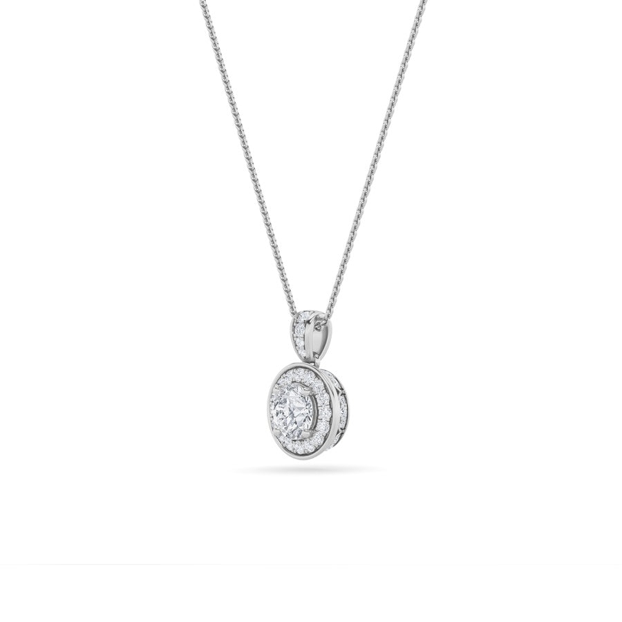 0.75CTW Round Shaped Lab Grown Diamond (F/VS) Halo Pendant in 14K Gold