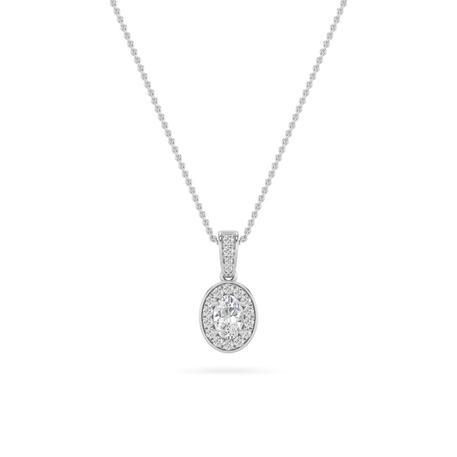 1.25CTW Oval Shaped Lab Grown Diamond (F/VS) Halo Pendant in 14K Gold