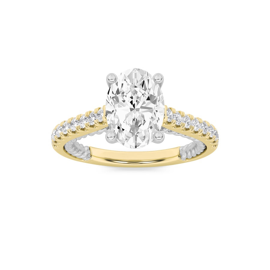 2CTW Oval Shaped Lab Grown Diamond (F/VS) Two Tone Accented Rope Design Engagement Ring in 14K Gold