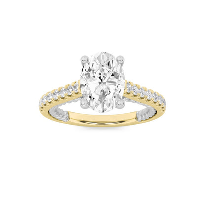 2CTW Oval Shaped Lab Grown Diamond (F/VS) Two Tone Accented Rope Design Engagement Ring in 14K Gold