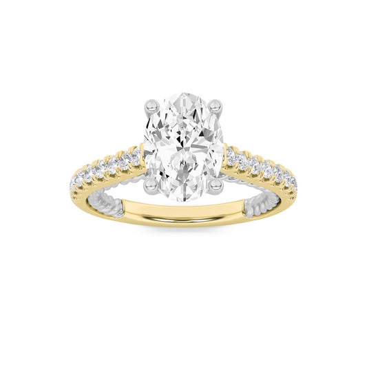 2CTW Oval Shaped Lab Grown Diamond (F/VS) Two Tone Accented Rope Design Engagement Ring in 14K Gold