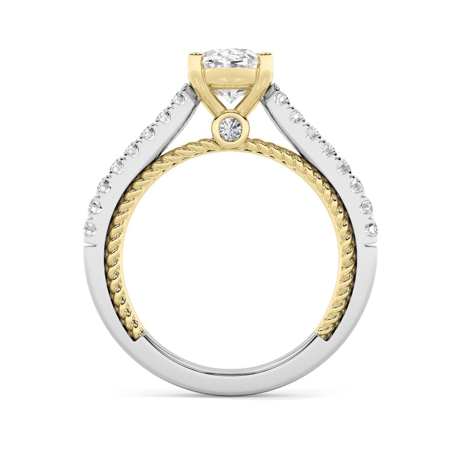 2CTW Oval Shaped Lab Grown Diamond (F/VS) Two Tone Accented Rope Design Engagement Ring in 14K Gold